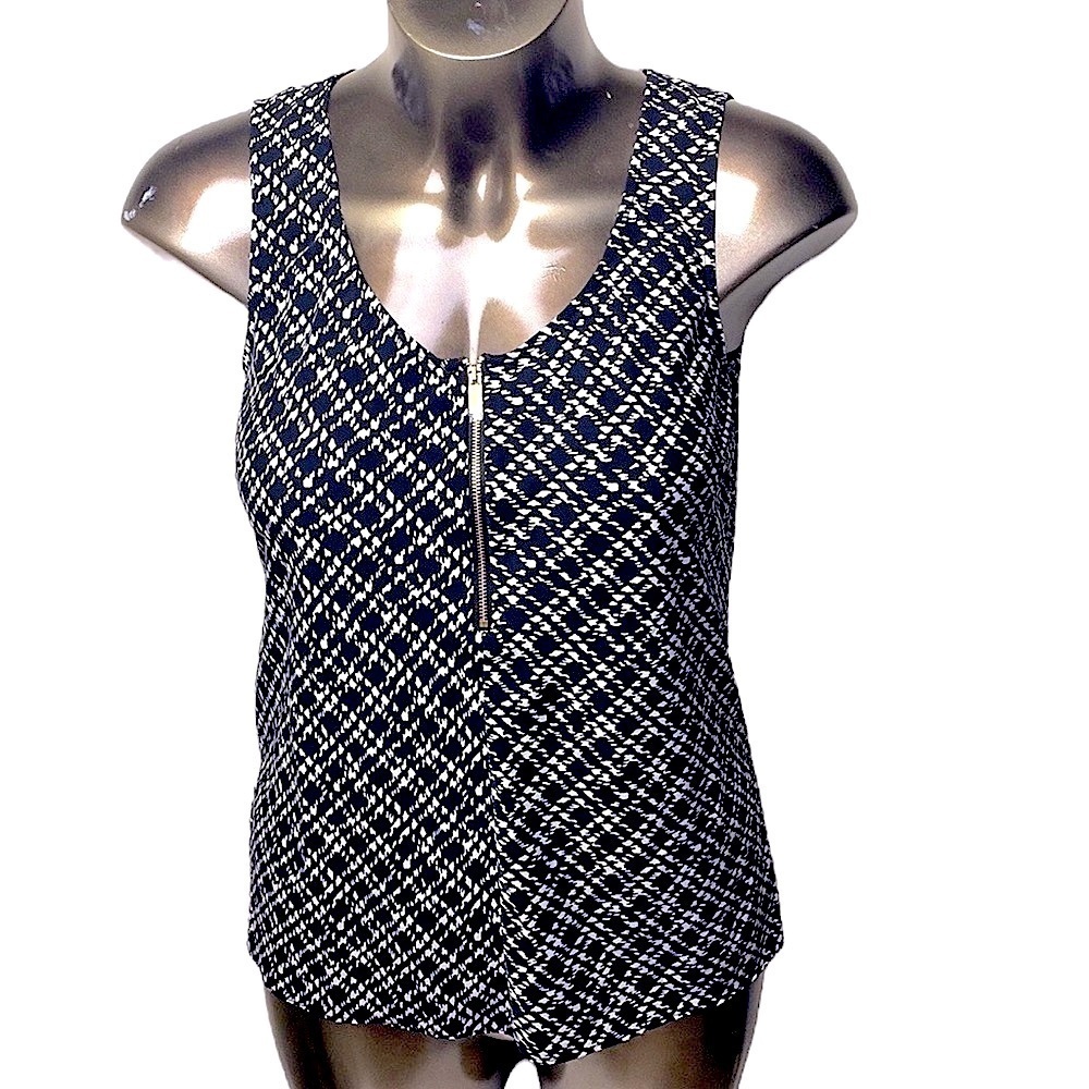 Jones New York Sleeveless Scoop Neck Top Blouse Pull In Zip Front Size Medium